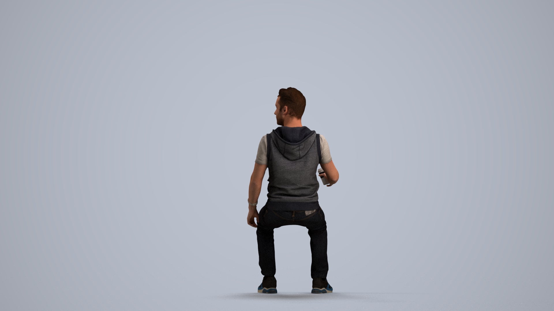 scanned 3D man casual sitting, photogrammetry people for Enscape and V-Ray, front view render