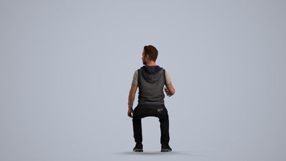 scanned 3D man casual sitting, photogrammetry people for Enscape and V-Ray, front view render