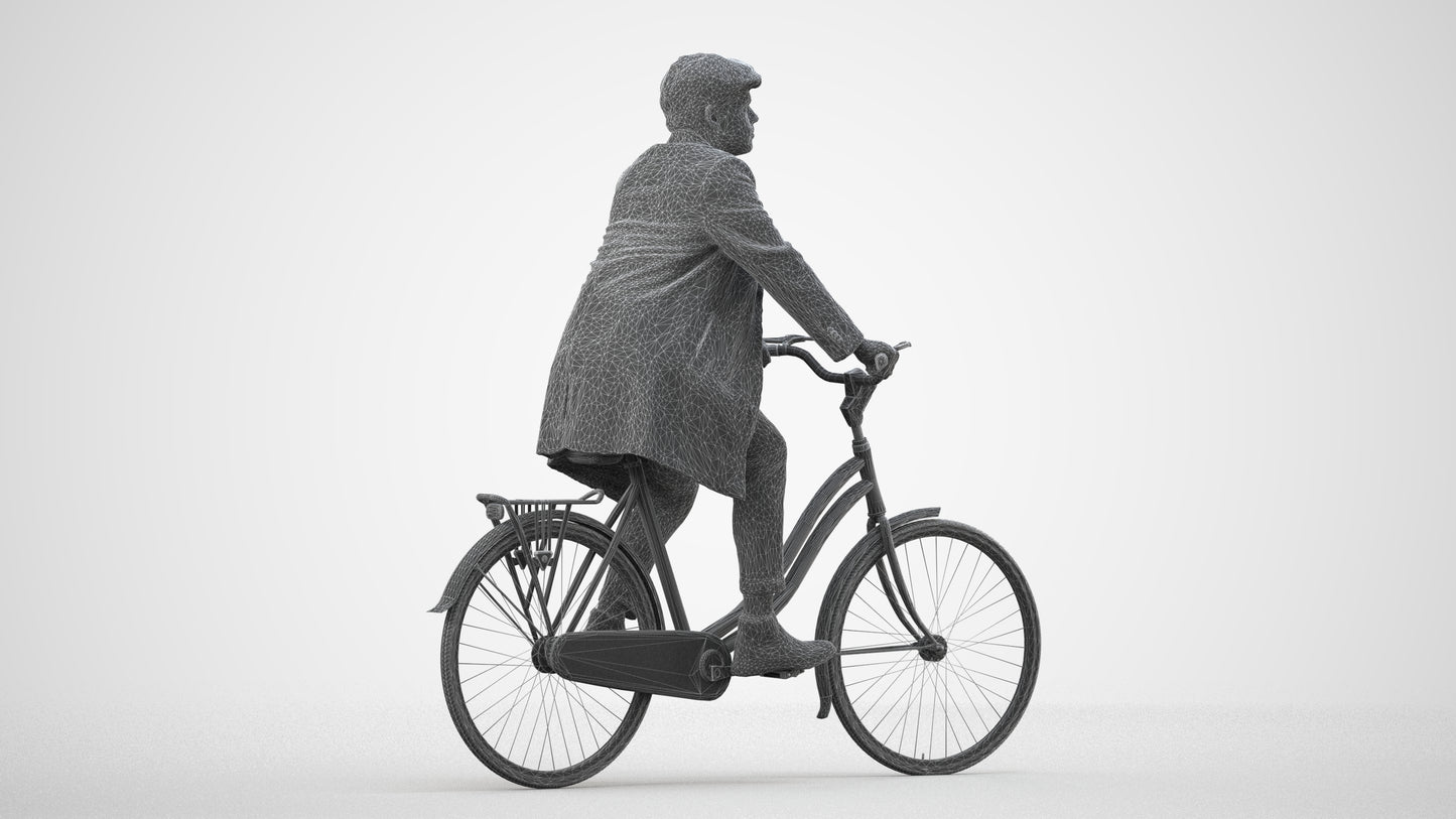 3D scanned man cycling business, photorealistic archviz people for Enscape and SketchUp, wireframe side view
