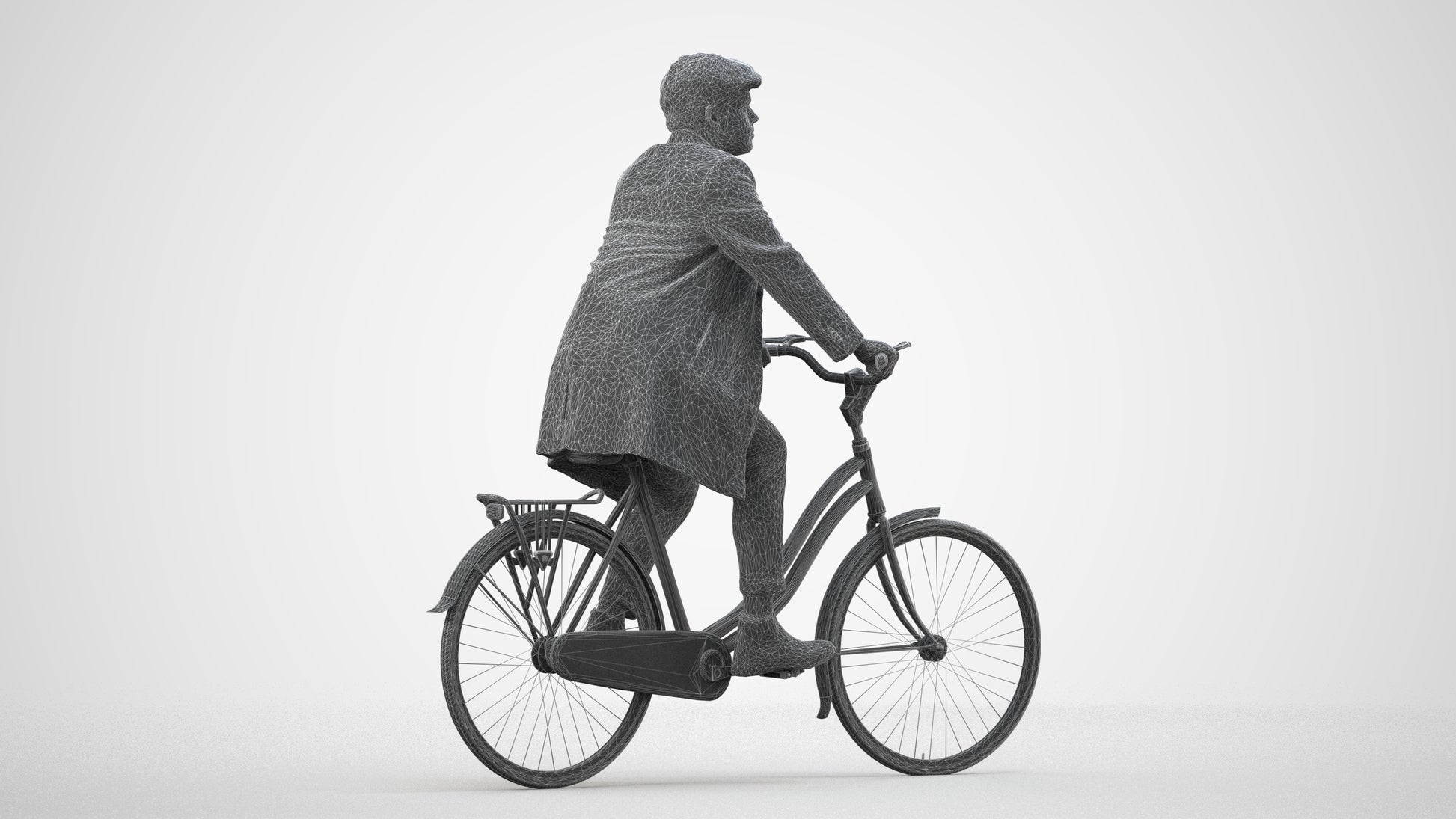 3D scanned man cycling business, photorealistic archviz people for Enscape and SketchUp, wireframe side view