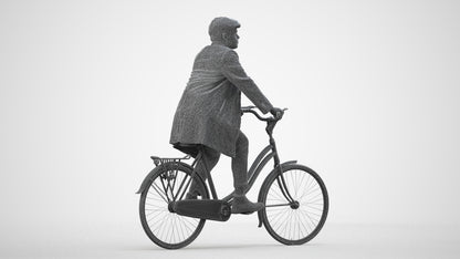 3D scanned man cycling business, photorealistic archviz people for Enscape and SketchUp, wireframe side view