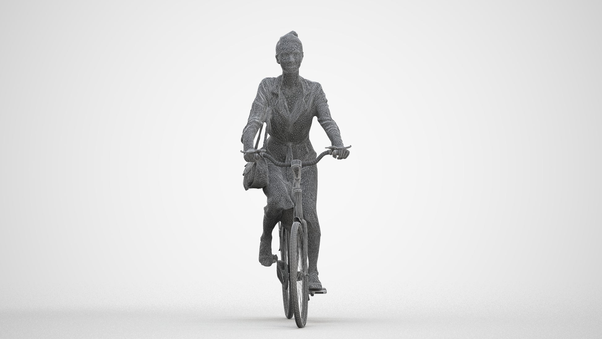 realistic 3D woman casual cycling, scanned archviz people for Blender and 3ds Max, three-quarter front view render