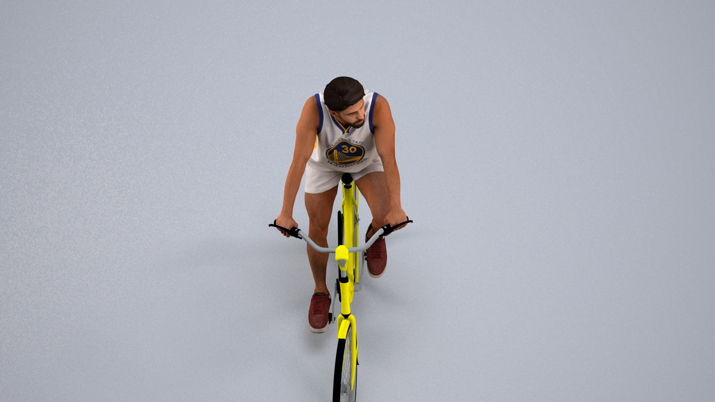 3D scanned man cycling, photorealistic archviz people for Enscape and SketchUp, back view render