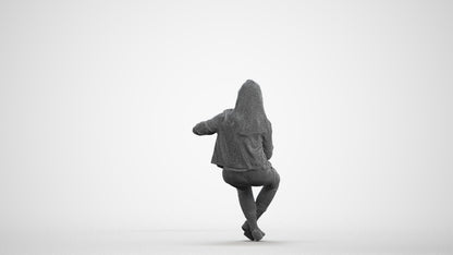 3D people model woman casual sitting, scanned human for 3ds Max rendering, wireframe front view
