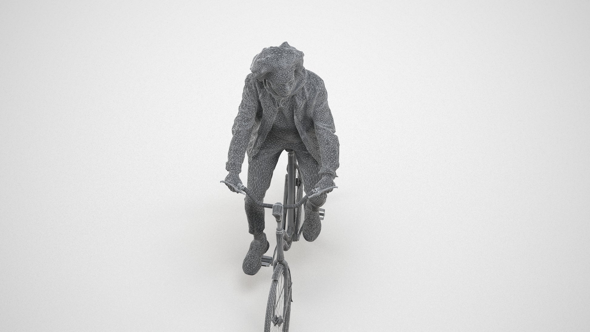 realistic 3D man casual cycling, scanned archviz people for Blender and 3ds Max, wireframe three-quarter view