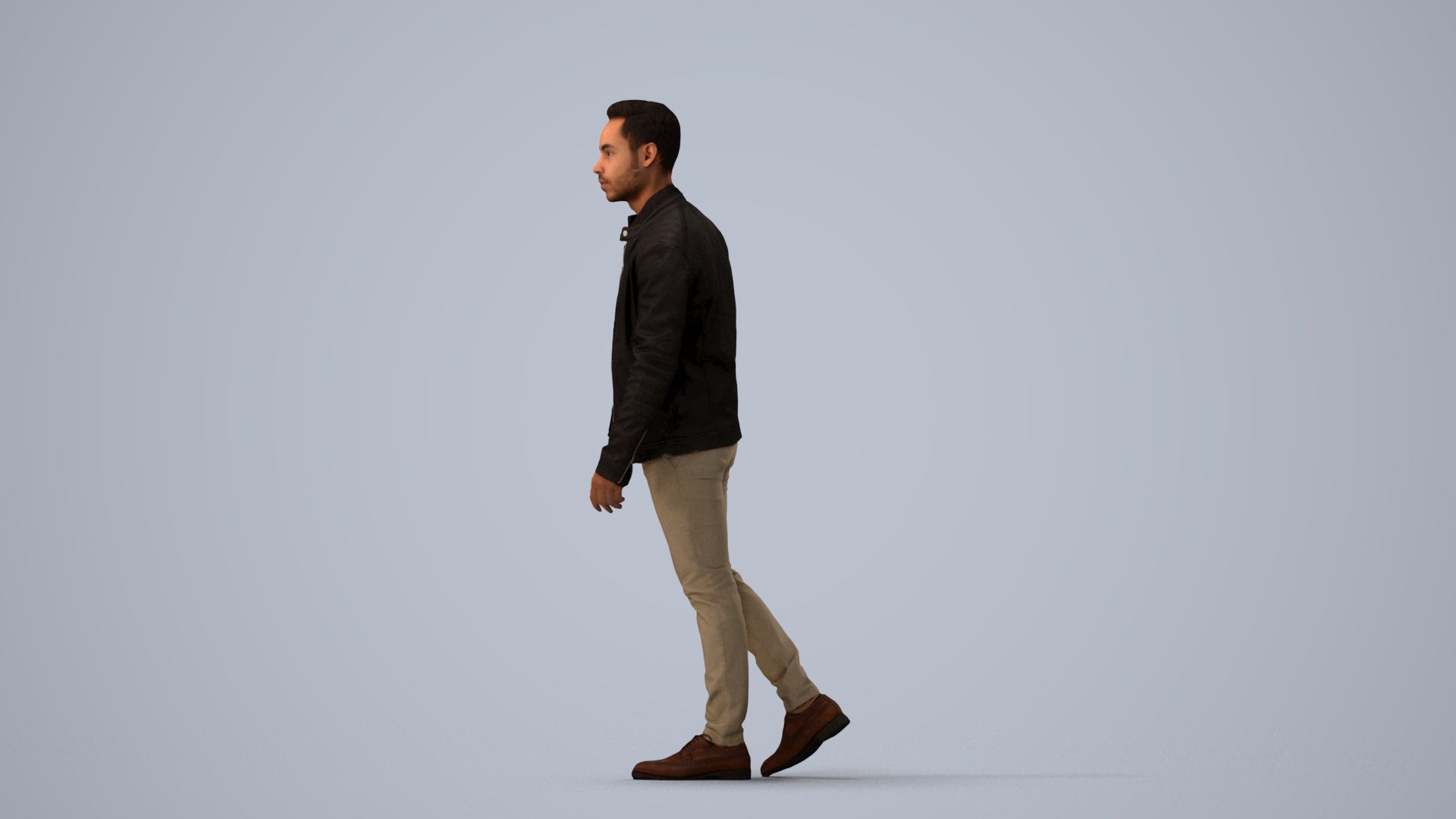 3D scanned man walking business, photorealistic archviz people for Enscape and SketchUp, three-quarter view render