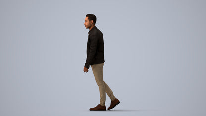 3D scanned man walking business, photorealistic archviz people for Enscape and SketchUp, three-quarter view render