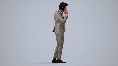 3D human model man business, photogrammetry scanned person for archviz, side view render