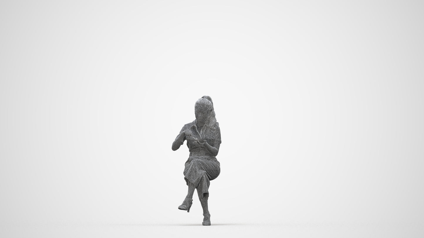 3D scanned woman sitting casual, photorealistic archviz people for Enscape and SketchUp, wireframe back view