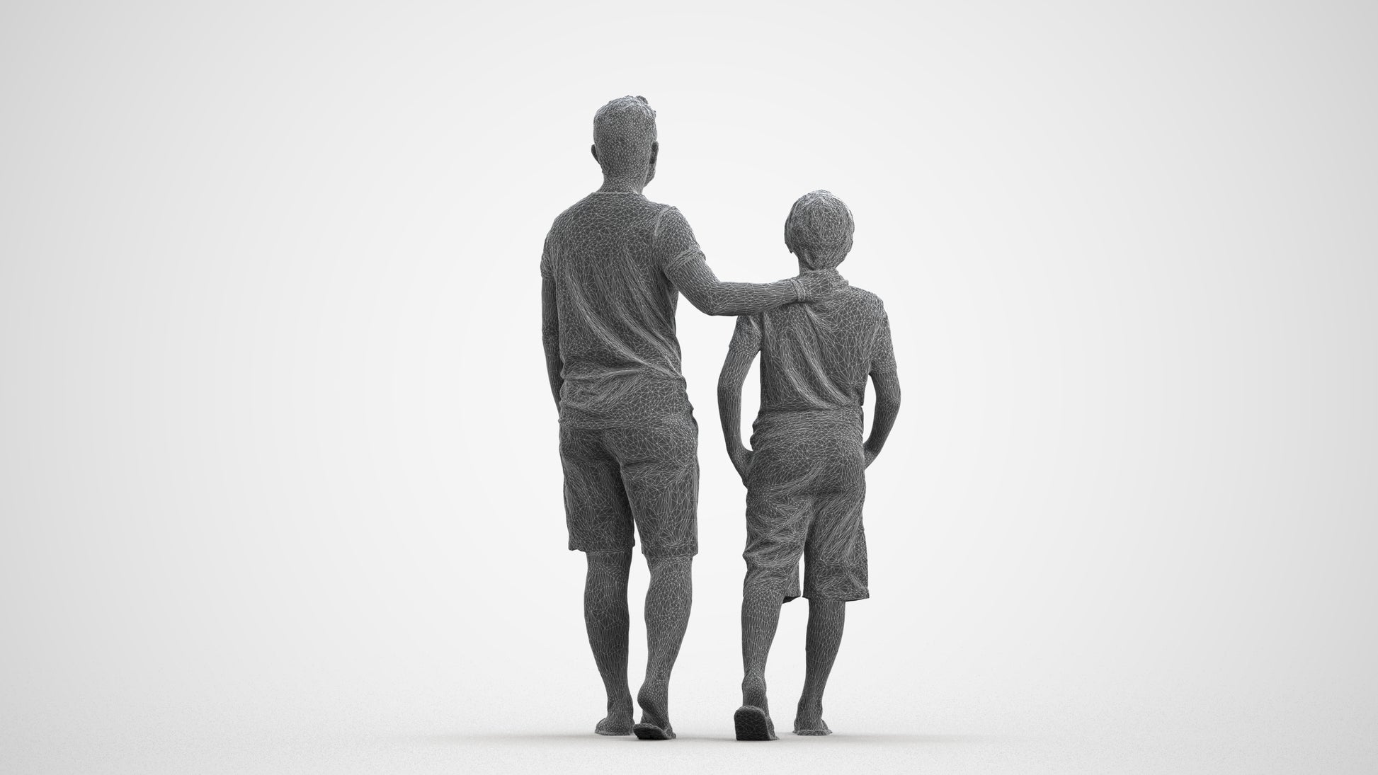 realistic 3D human boy casual kids, archviz people FBX OBJ for Blender, wireframe front view