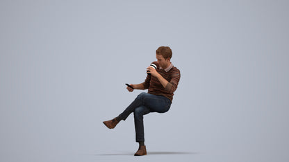 photogrammetry 3D man casual sitting, realistic human model archviz FBX, standing pose render