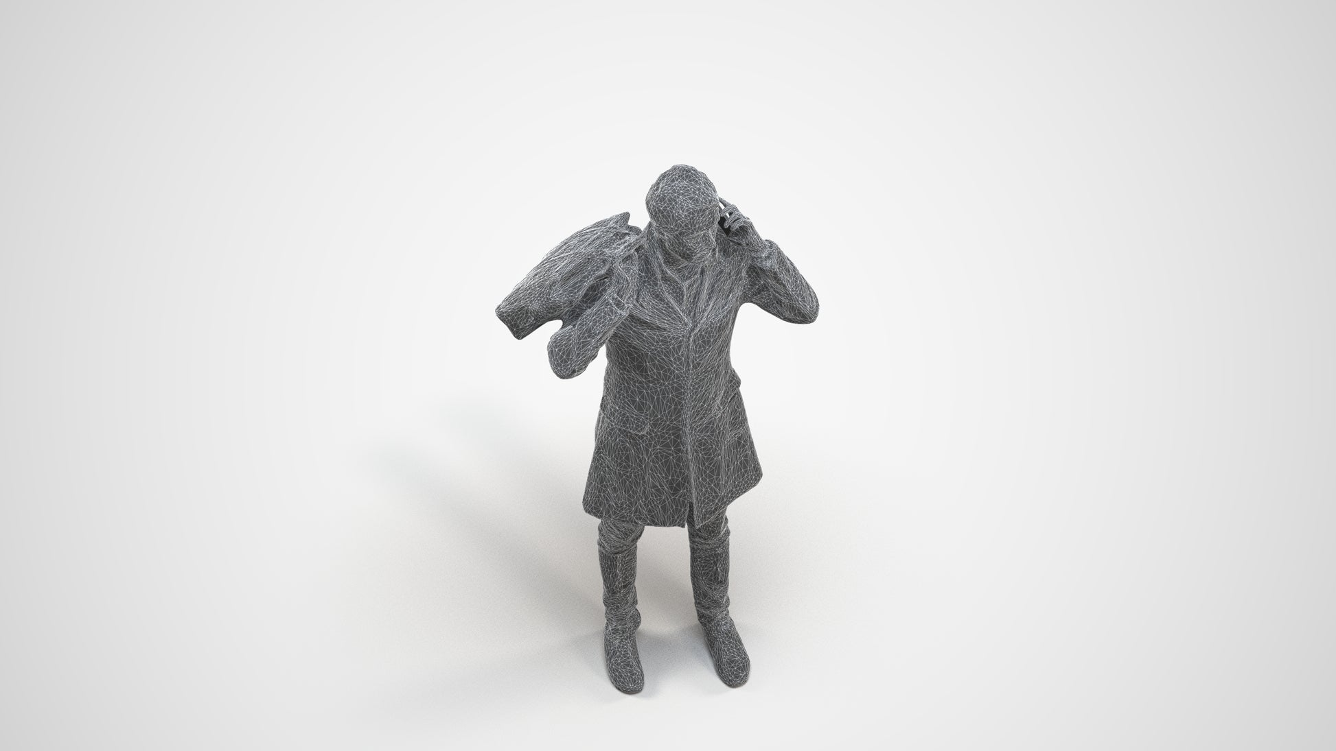 scanned 3D man business standing, photogrammetry people for Enscape and V-Ray, wireframe three-quarter view
