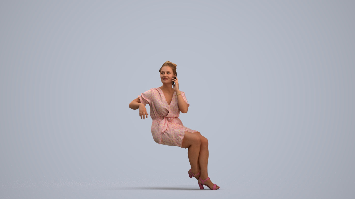 scanned 3D woman casual sitting, photogrammetry people for Enscape and V-Ray, standing pose render