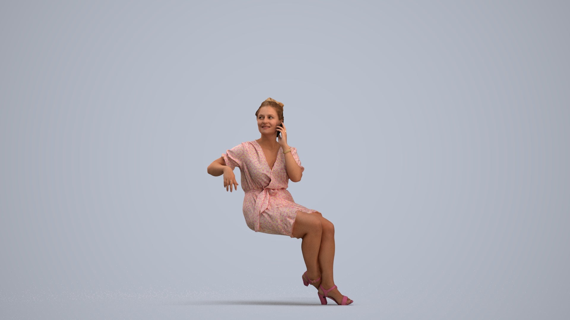 scanned 3D woman casual sitting, photogrammetry people for Enscape and V-Ray, standing pose render