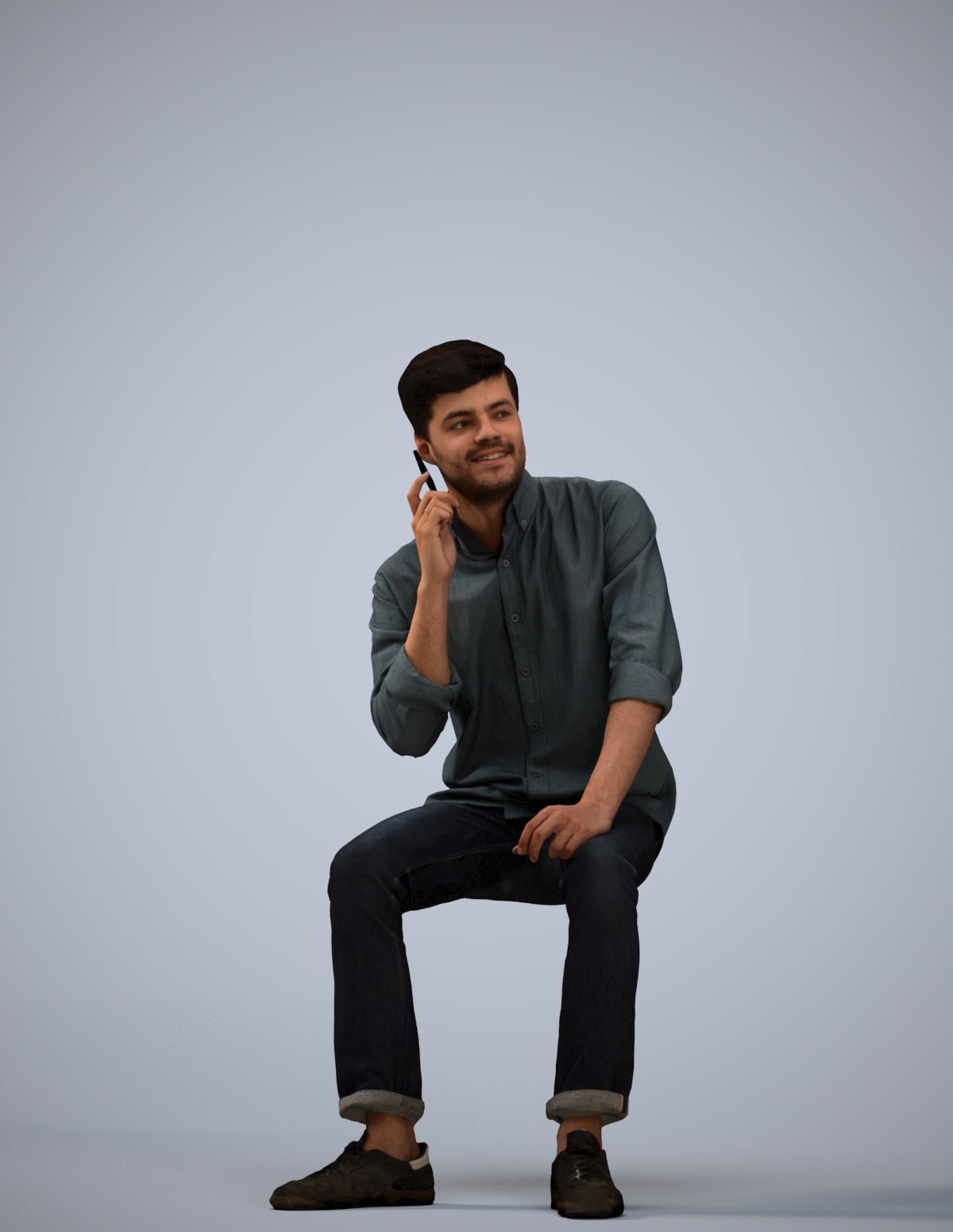 3D scanned man sitting casual, photorealistic archviz people for Enscape and SketchUp
