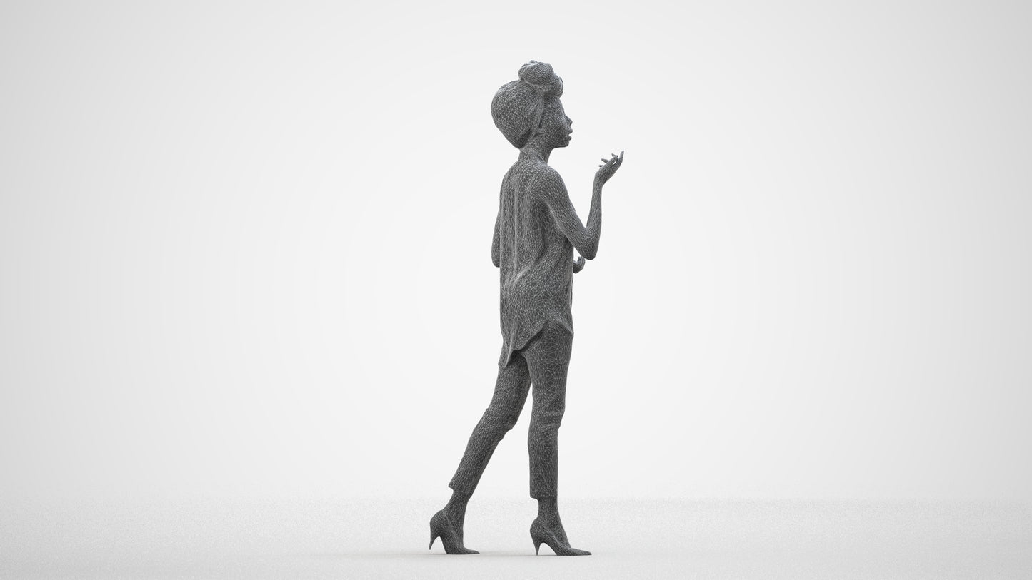 scanned 3D woman casual walking, photogrammetry people for Enscape and V-Ray, wireframe side view