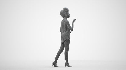 scanned 3D woman casual walking, photogrammetry people for Enscape and V-Ray, wireframe side view
