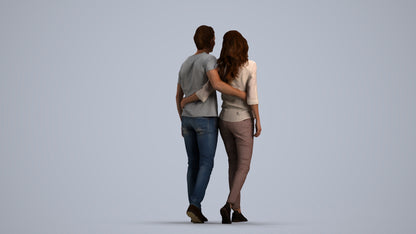 realistic 3D woman casual walking, scanned archviz people for Blender and 3ds Max, front view render