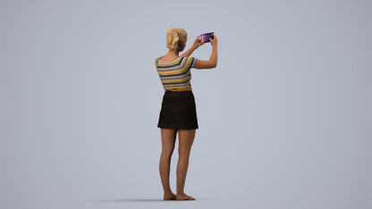 3D human model woman casual standing, photogrammetry scanned person for archviz, side view render