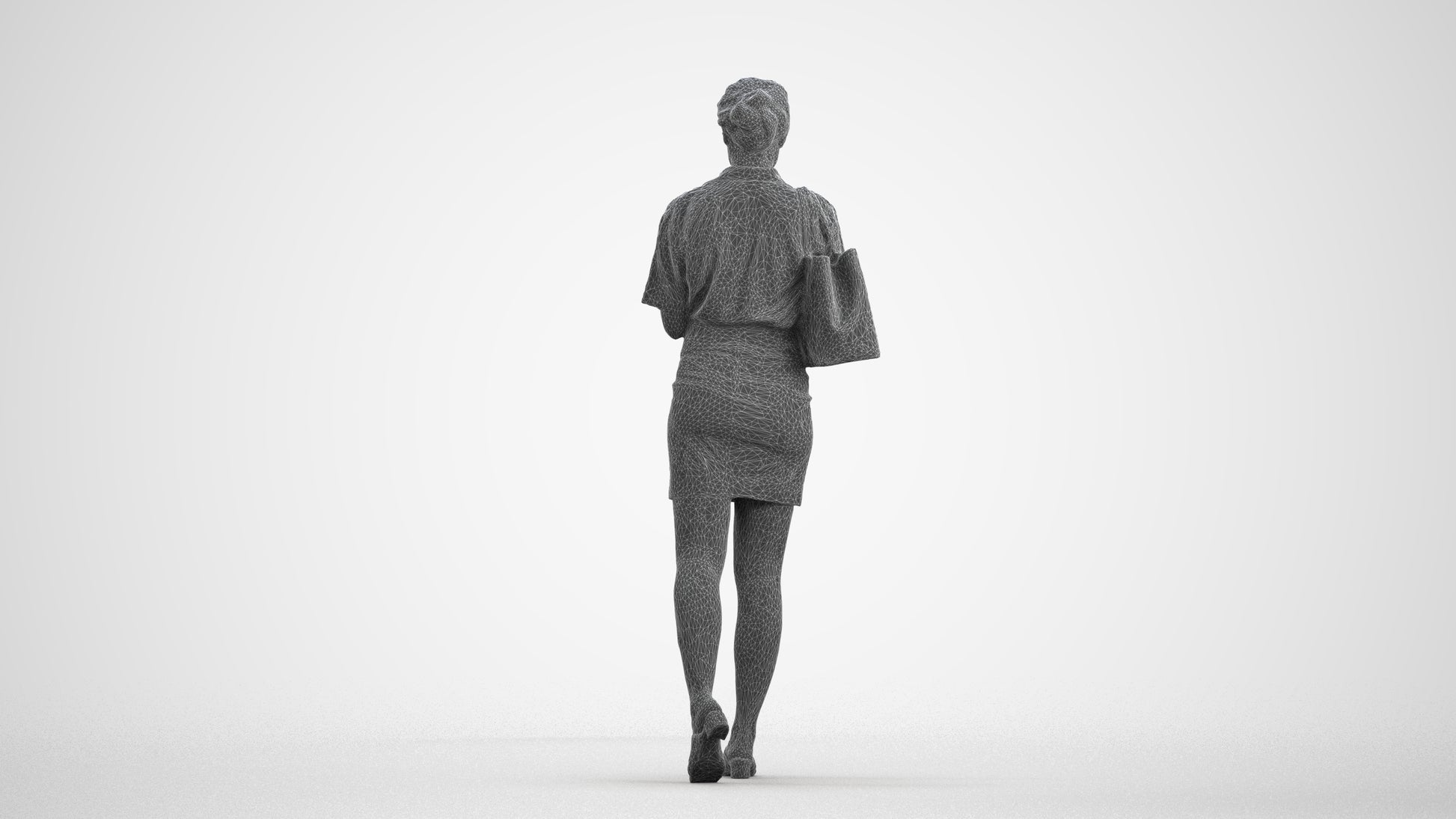 scanned 3D woman casual walking, photogrammetry people for Enscape and V-Ray, wireframe front view