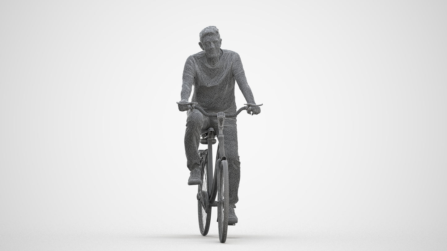 scanned 3D senior man casual cycling, photogrammetry people for Enscape and V-Ray, three-quarter front view render