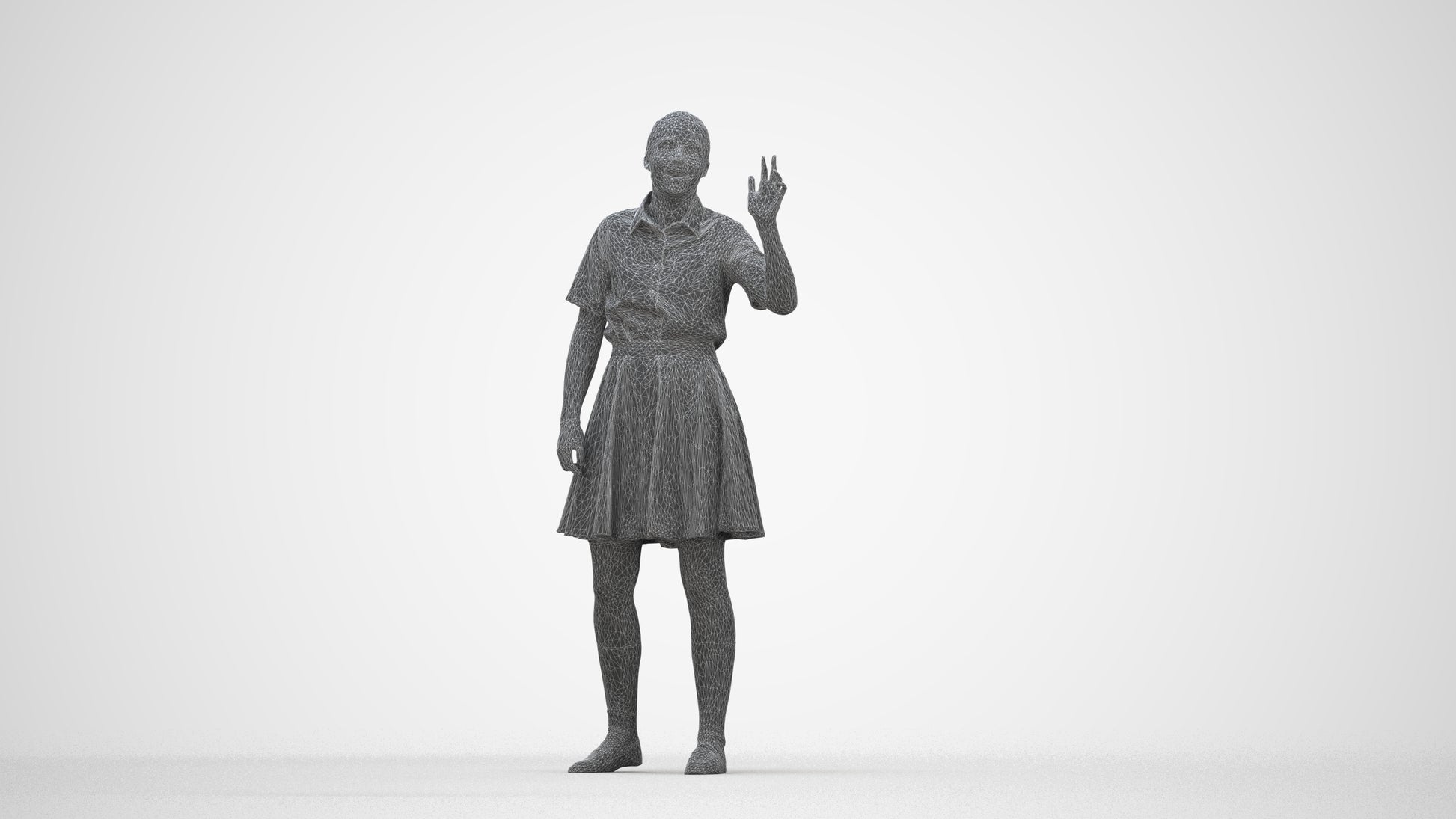 photogrammetry 3D girl kids, realistic human model archviz FBX, wireframe back view