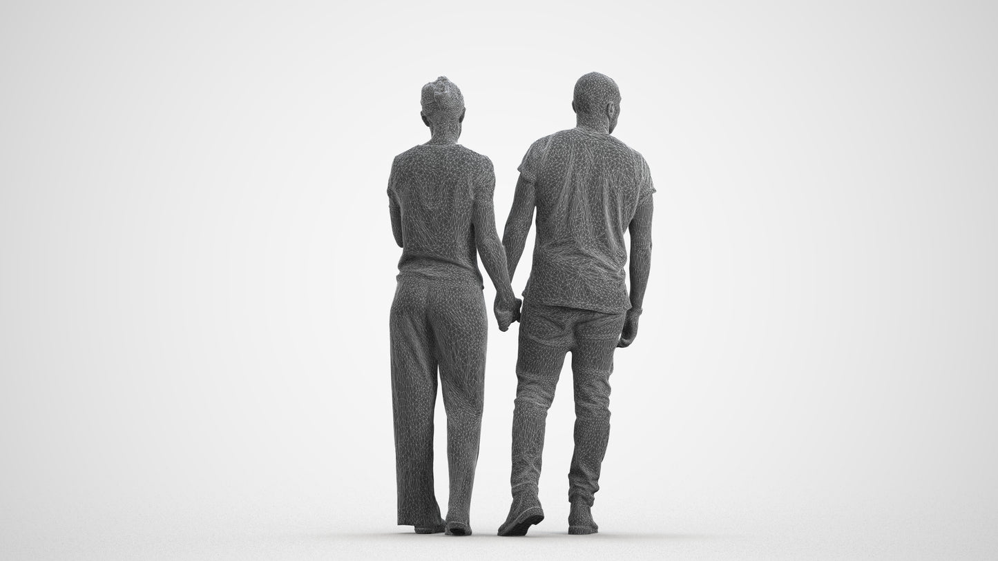 realistic 3D human woman casual couple, archviz people FBX OBJ for Blender, wireframe front view