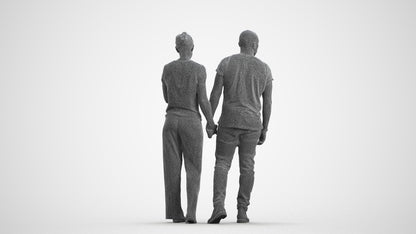 realistic 3D human woman casual couple, archviz people FBX OBJ for Blender, wireframe front view