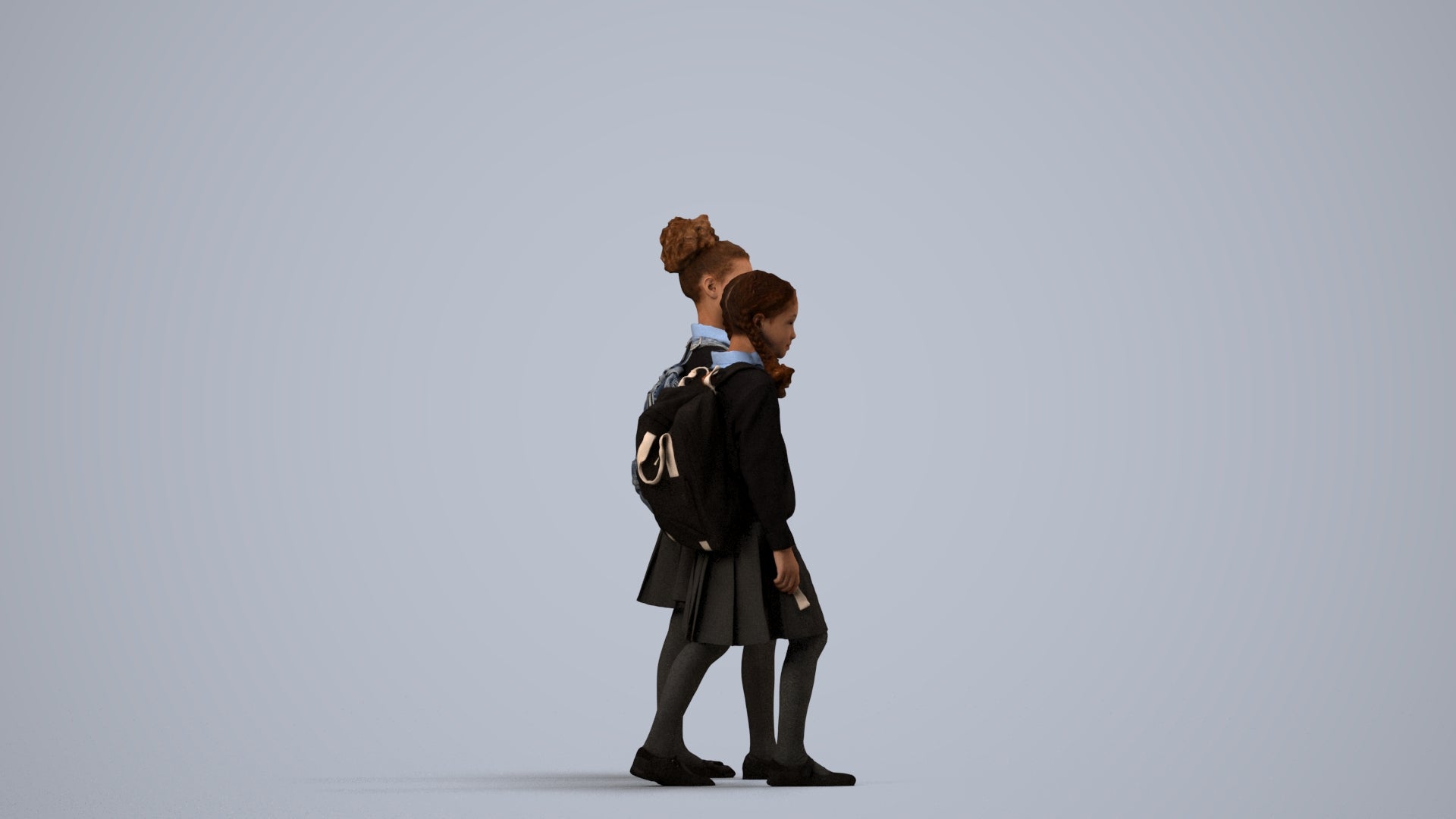 realistic 3D girl kids, scanned archviz people for Blender and 3ds Max, side view render