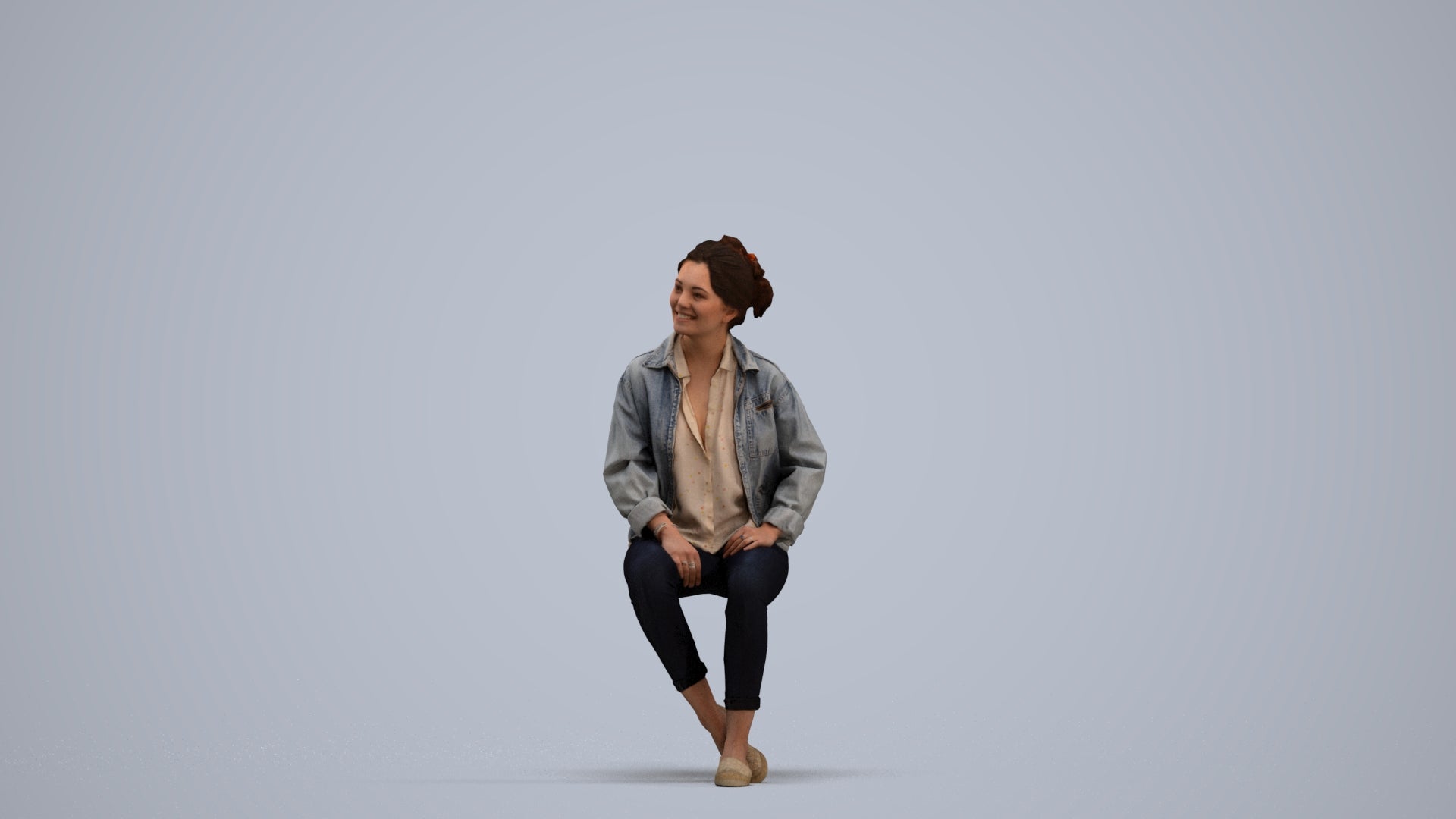 photogrammetry 3D woman casual sitting, realistic human model archviz FBX, standing pose render