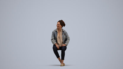 photogrammetry 3D woman casual sitting, realistic human model archviz FBX, standing pose render