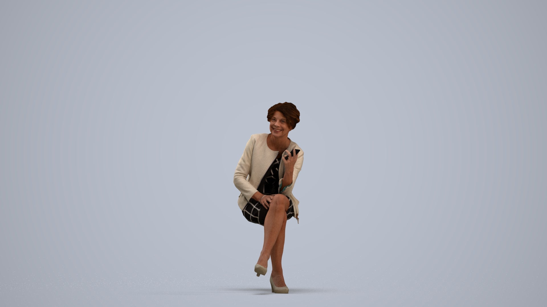 realistic 3D human woman business sitting, archviz people FBX OBJ for Blender, standing pose render