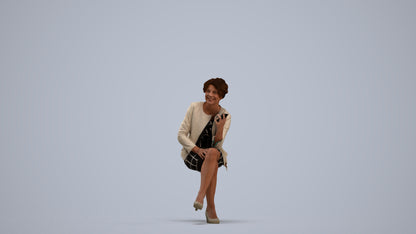 realistic 3D human woman business sitting, archviz people FBX OBJ for Blender, standing pose render