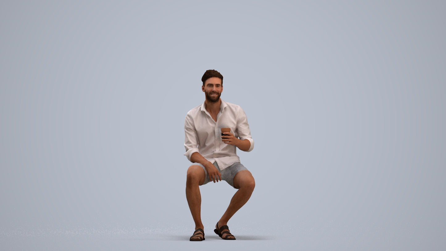 photogrammetry 3D man casual sitting, realistic human model archviz FBX, standing pose render