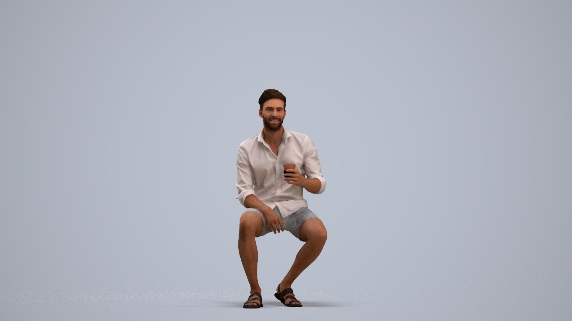 photogrammetry 3D man casual sitting, realistic human model archviz FBX, standing pose render