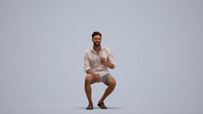 photogrammetry 3D man casual sitting, realistic human model archviz FBX, standing pose render