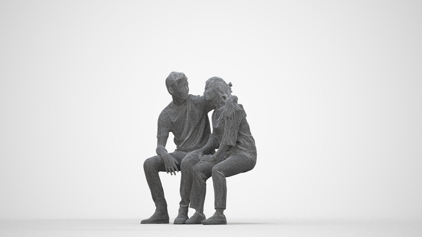 photogrammetry 3D woman casual couple, realistic human model archviz FBX, wireframe back view