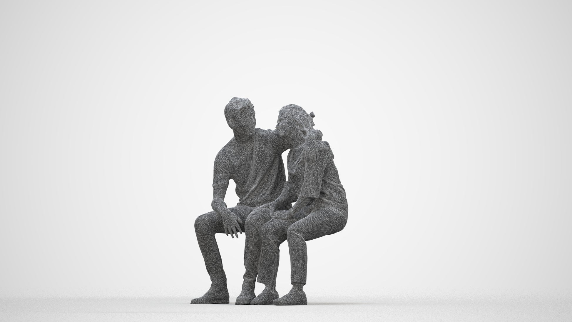 photogrammetry 3D woman casual couple, realistic human model archviz FBX, wireframe back view