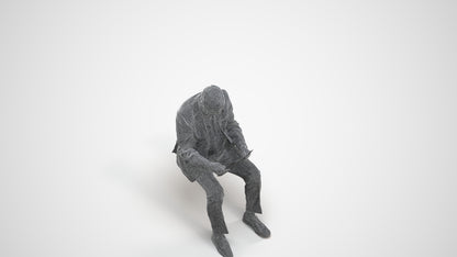 scanned 3D senior man business sitting, photogrammetry people for Enscape and V-Ray, wireframe three-quarter view