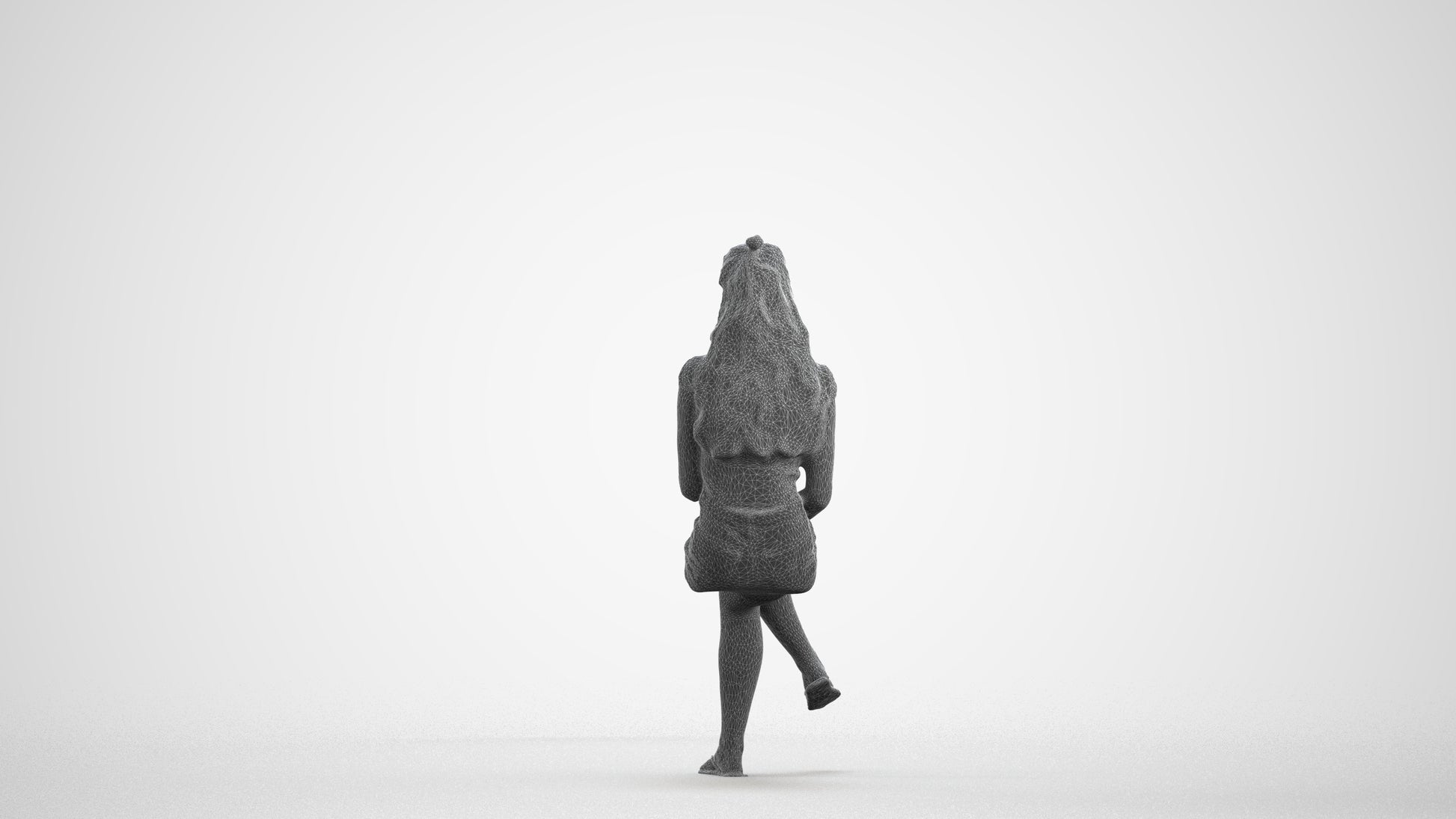 realistic 3D people girl casual sitting, render-ready for V-Ray and Corona, FBX OBJ, wireframe front view