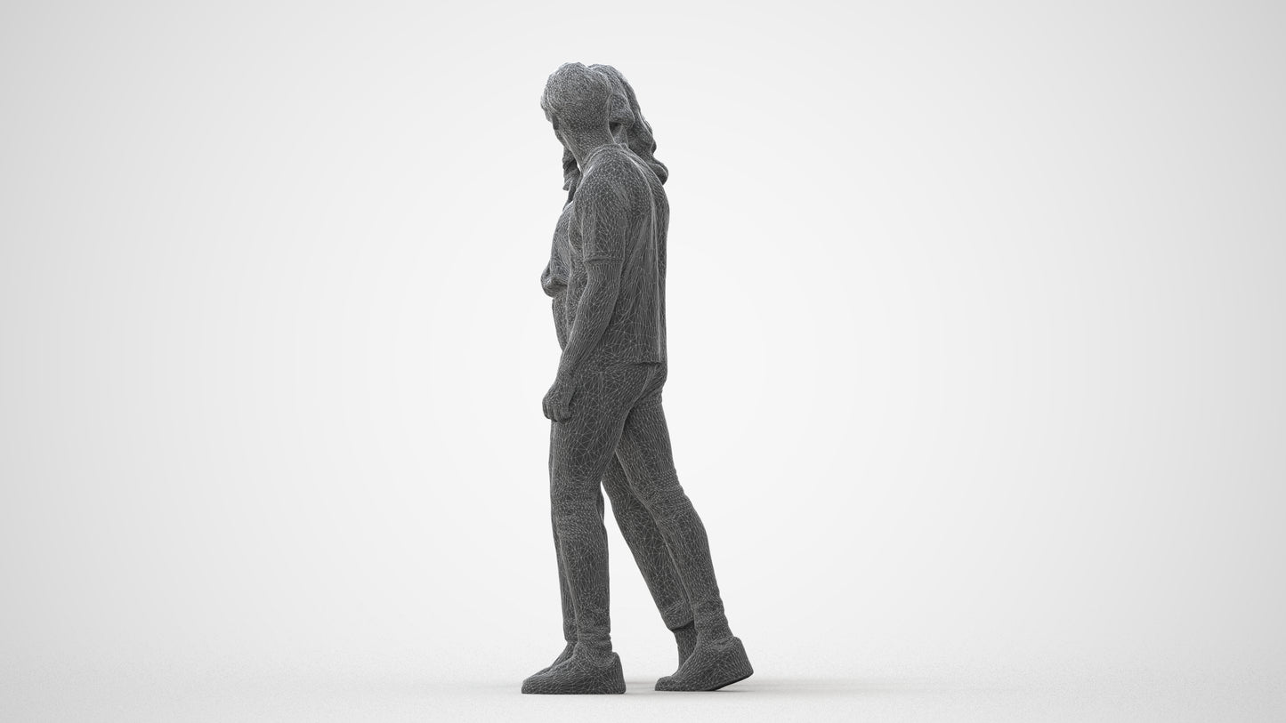 3D human model woman casual couple, photogrammetry scanned person for archviz, square thumbnail