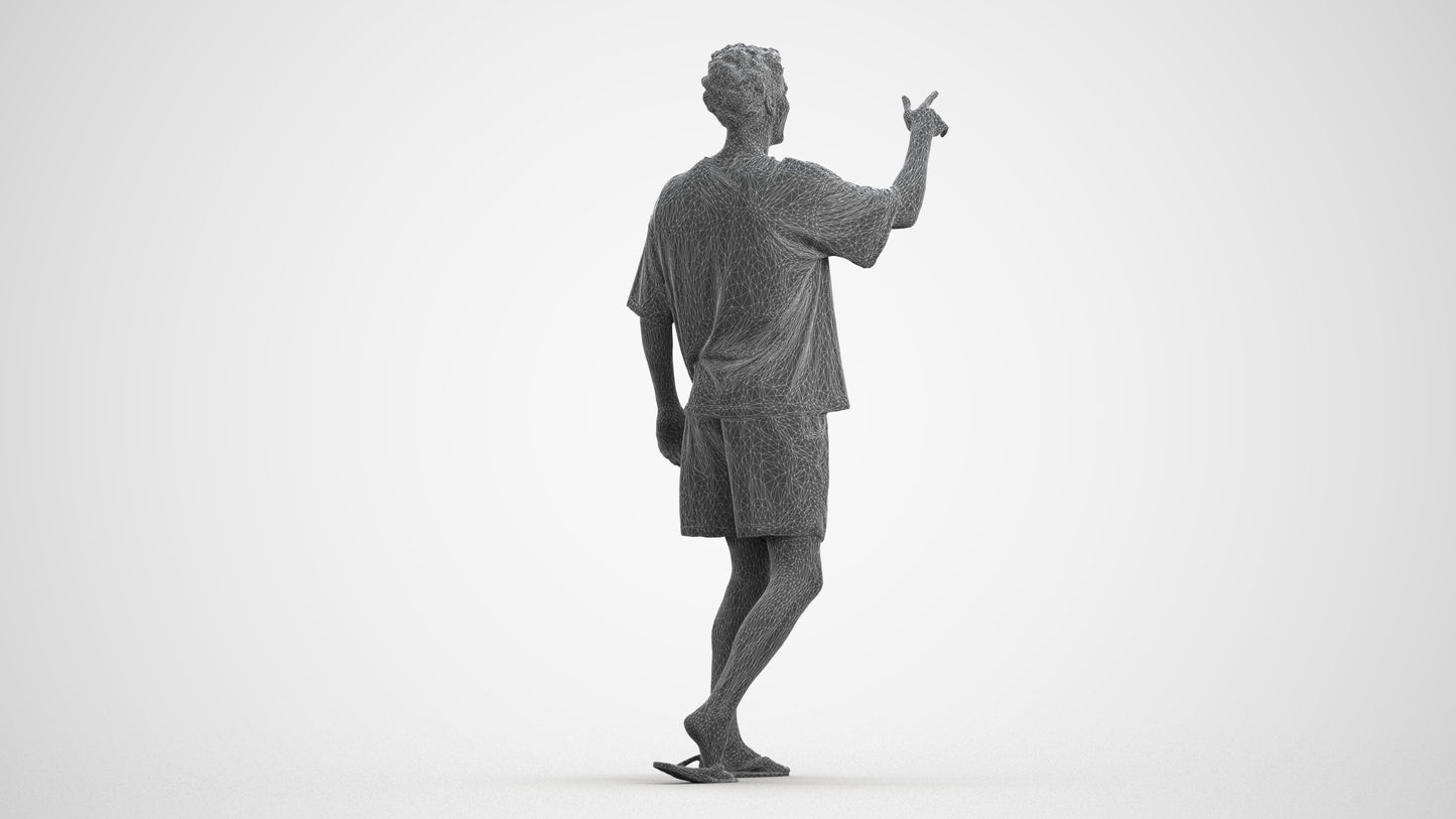 scanned 3D man casual walking, photogrammetry people for Enscape and V-Ray, wireframe front view