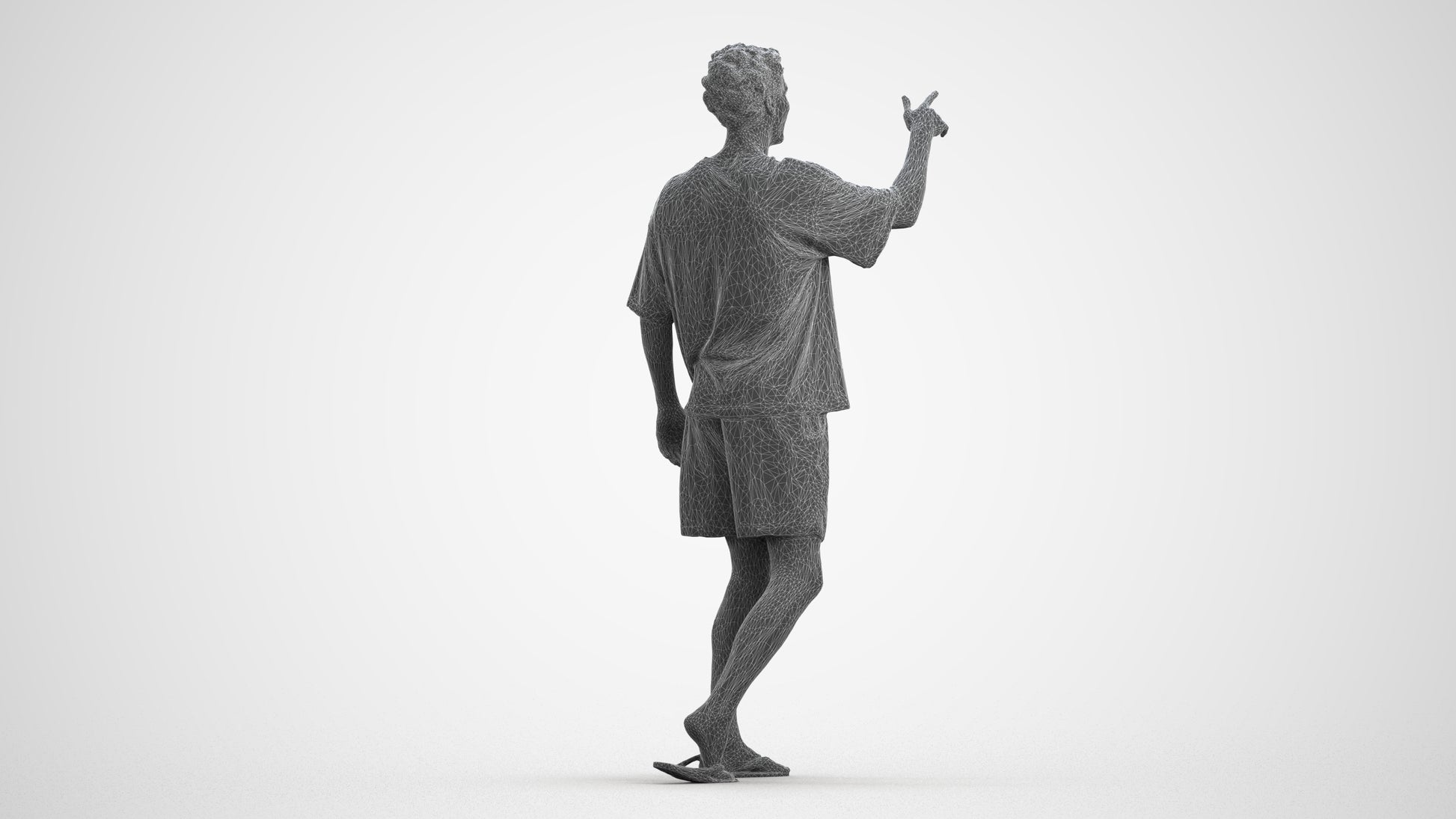 scanned 3D man casual walking, photogrammetry people for Enscape and V-Ray, wireframe front view