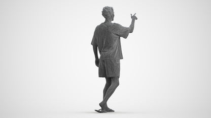 scanned 3D man casual walking, photogrammetry people for Enscape and V-Ray, wireframe front view