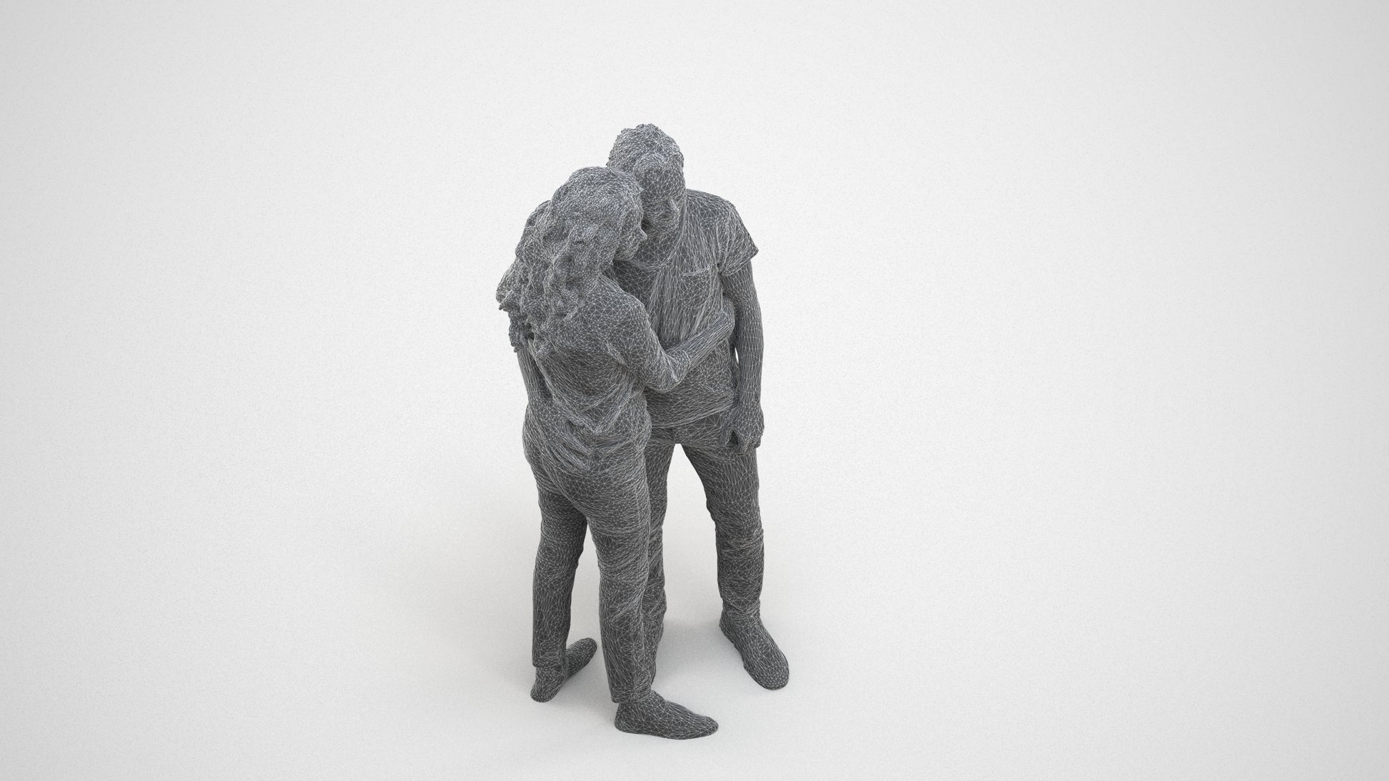 realistic 3D human woman casual couple, archviz people FBX OBJ for Blender, wireframe three-quarter view