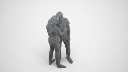 realistic 3D human woman casual couple, archviz people FBX OBJ for Blender, wireframe three-quarter view