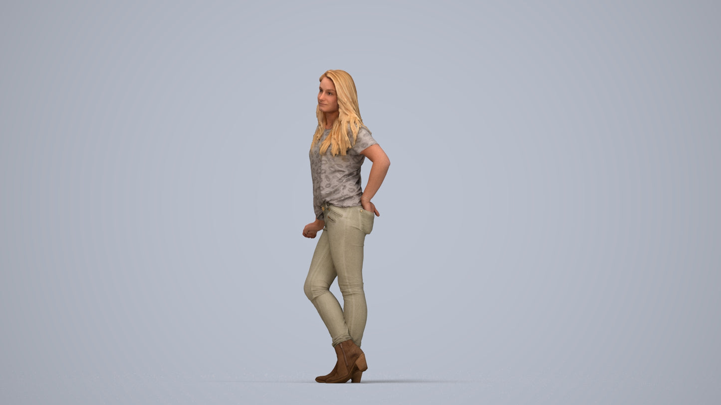 3D people model woman casual standing, scanned human for 3ds Max rendering, back view render