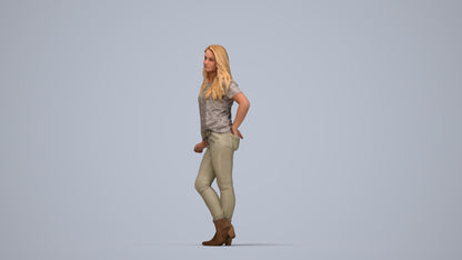 3D people model woman casual standing, scanned human for 3ds Max rendering, back view render