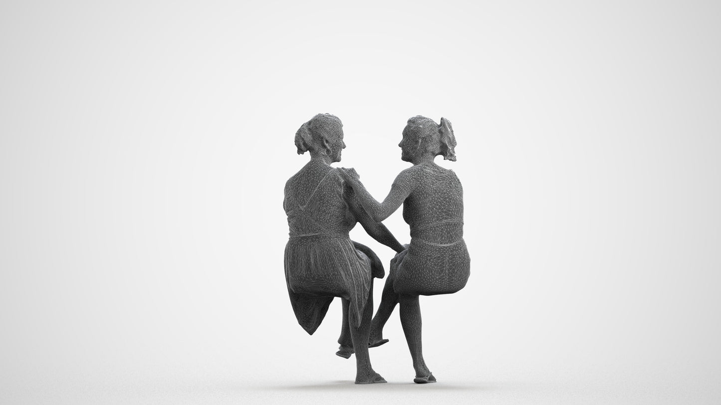 3D people model woman casual couple, scanned human for 3ds Max rendering, wireframe front view