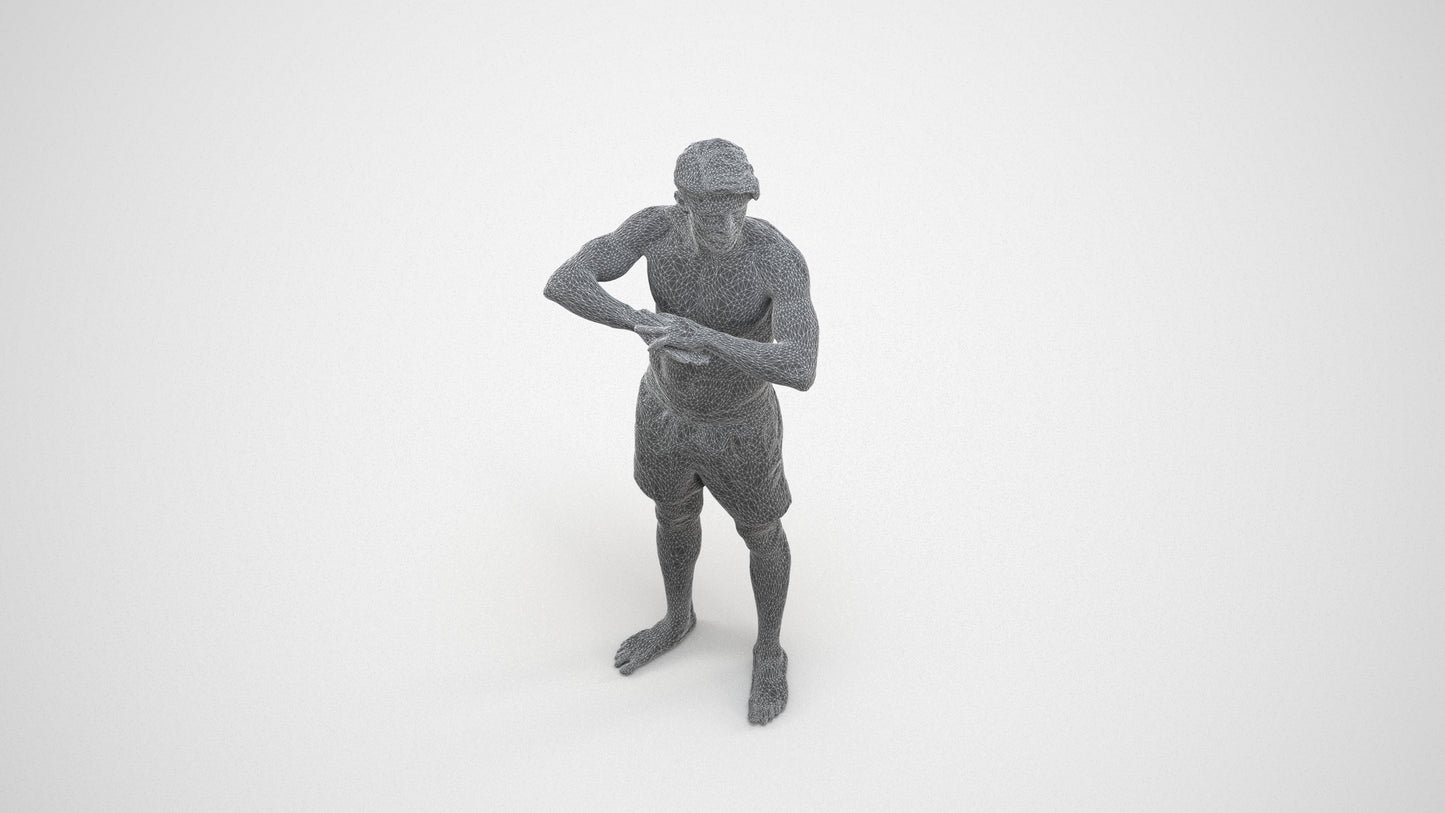 scanned 3D man pool, photogrammetry people for Enscape and V-Ray, wireframe three-quarter view
